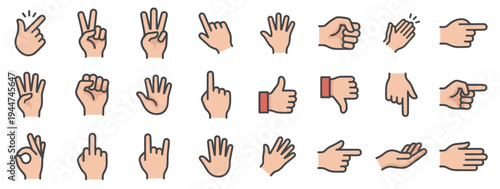 hand gesture icon set with pointing fingers, thumbs up, thumbs down and communication signs vector illustration isolated on transparent background