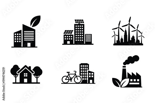 Eco city icons: green energy & sustainable living