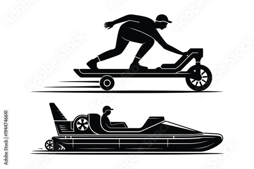Foto Person on scooter and hovercraft with black and white