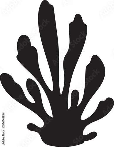 Black Silhouette of a Coral Branch on a Transparent Background, Vector Illustration