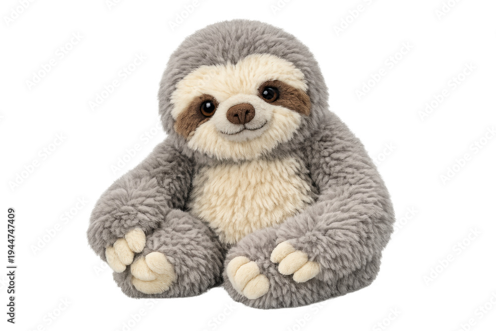 Naklejka premium Stuffed sloth plush toy smiling, children's cuddly animal