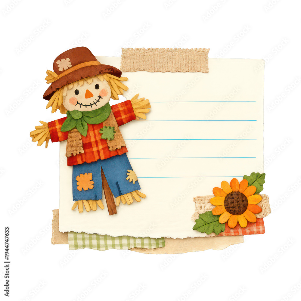 Fototapeta premium PNG Scarecrow-themed autumn note.