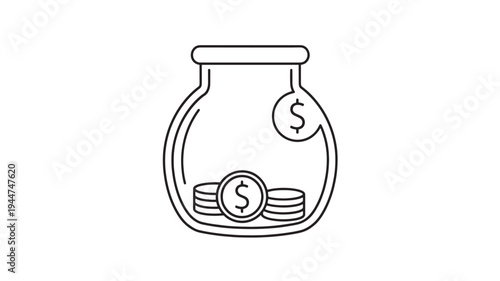 Money Jar Icon with Coins and Dollar Sign for Financial Savings and Budget Planning