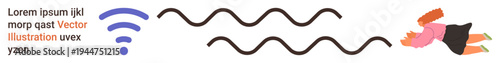 Wireless connectivity, digital communication, internet access, remote work, virtual interaction, modern networking. wireless symbol with wavy lines and abstract human figure. Wireless connectivity