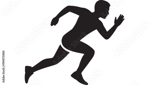 Running Man Silhouette – Sprinting Athlete, Speed, Fitness Training and Sports Activity Vector Icon