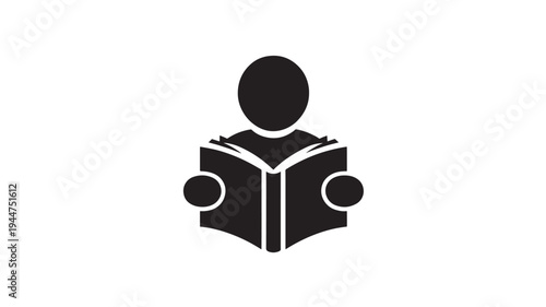 Reading Book Silhouette Person – Education, Learning, Study and Knowledge Concept Minimal Vector Icon