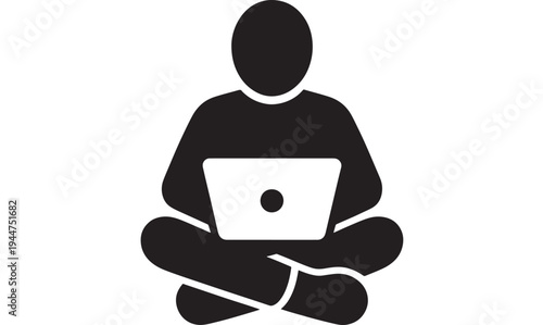Remote Work Laptop Silhouette Icon – Digital Nomad, Freelance Work and Online Business Concept Vector