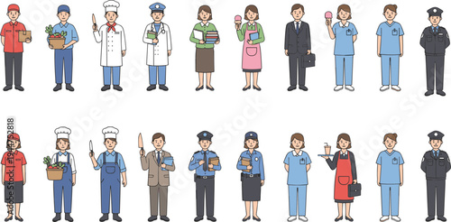 Large collection of diverse professional people in various occupation uniforms including doctor chef delivery worker teacher and police officer vector,