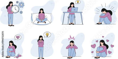 Flat vector illustration set of senior man and woman exercising including lifting dumbbells doing yoga and playing tennis isolated on white background