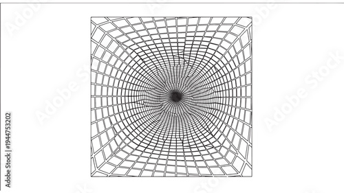 A detailed adult coloring page featuring a geometric pattern of a square maze creating an optical illusion, perfect for relaxation and creativity, with black lines on white background.