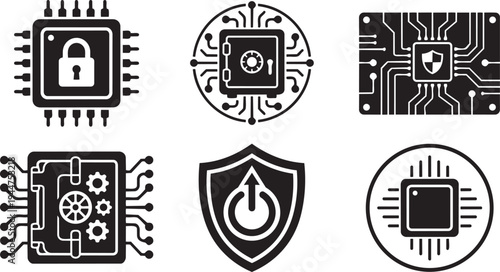 HSM and TPM Hardware Security Module Symbols for Trusted Platform and Cryptographic Processing Solid Black Vector Silhouette Icon Set