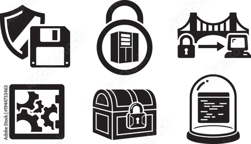 Zero-Trust for Legacy Systems and Modernizing Aging Infrastructure Security Symbols Solid Black Vector Silhouette Icon Set