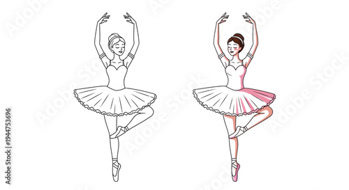 The ballerina performs a graceful arabesque in a pink tutu.
