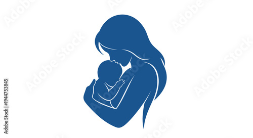 Abstract Mother Baby Embrace Silhouette One Color