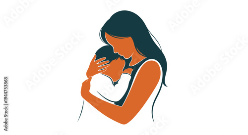 Abstract Mother and Child Cuddle Silhouette