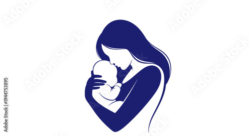 Abstract Mother Cradling Baby Silhouette Minimal Design