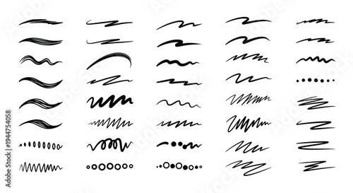 Hand-drawn black ink underlines and swooshes collection set.