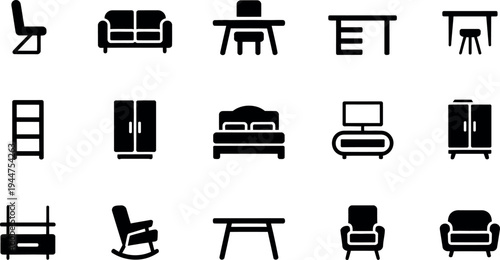 Collection of various furniture icons for interior design and home decoration concepts