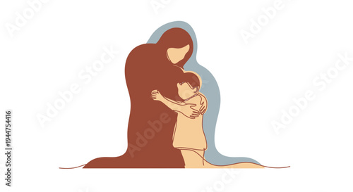 Mother and Child Family Bond Continuous Line Vector Illustration