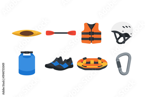Collection of water sports and adventure gear icons on a white background