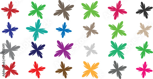 Collection of colorful starburst shapes in various hues