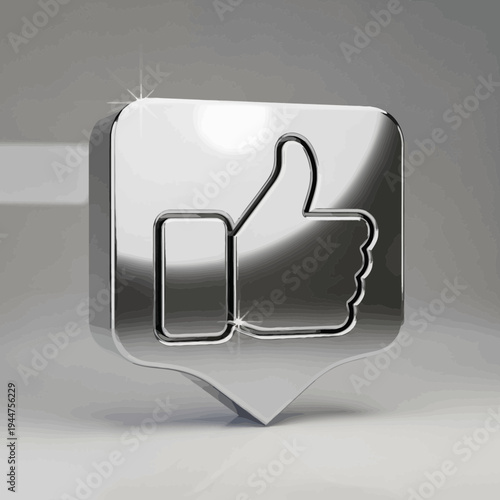 Shiny Metallic Thumbs Up Icon with Sparkles, Symbolizing Approval and Positive Feedback on a Grey Background