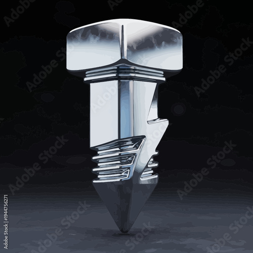 A polished chrome bolt with a lightning bolt-shaped indentation, representing power and energy