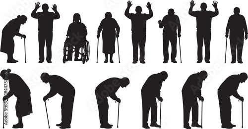 Diverse Silhouette Collection of Human Life Cycle Stages Family Bonding Moments Professional Profile Avatars and People Shopping or Socializing Isolated on White for Creative Graphic Designs