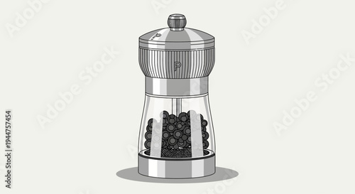 Silver Pepper Mill with Black Peppercorns.