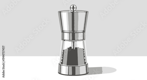 Stainless Steel Coffee Grinder on White Surface.