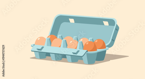 Open Egg Carton with Eggs Inside.