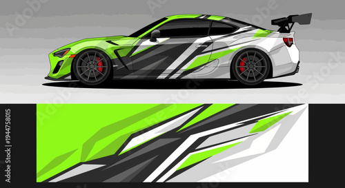 Neon Green Racecar with Dynamic Graphic Livery and Aggressive Aerodynamic Design for High Speed Transport.