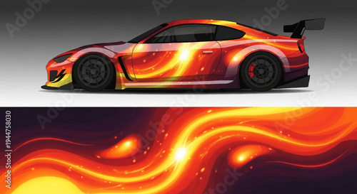 Sleek red sportscar with blazing flame trails racing at high speed.
