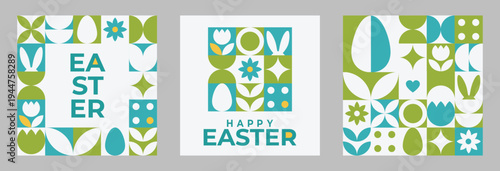 Modern Easter set with bunny, eggs and floral elements. Perfect for social media, branding, marketing campaigns, greeting cards, packaging and seasonal spring promotions.