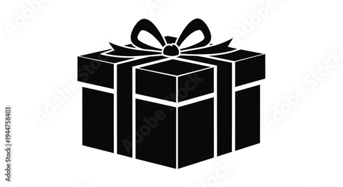 A black silhouette of a gift box with a ribbon and bow silhouette