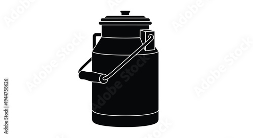A black silhouette of a classic milk can with handle silhouette