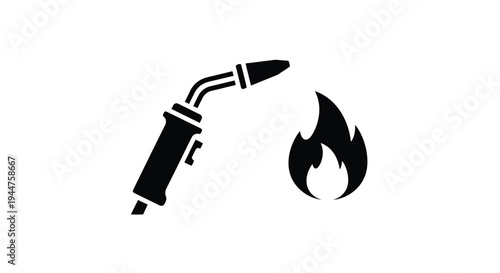 Welding torch with flame a striking black graphic silhouette