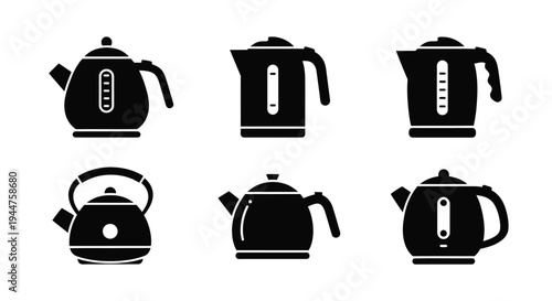 Collection of electric kettles in a minimalist black silhouette