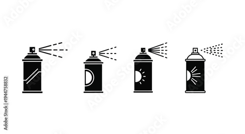 Four spray paint cans in sequence showing increasing spray silhouette