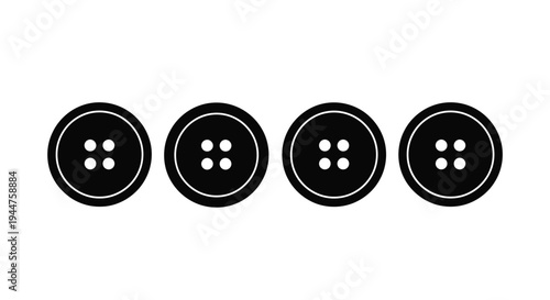 Four black buttons in a row simple graphic silhouette