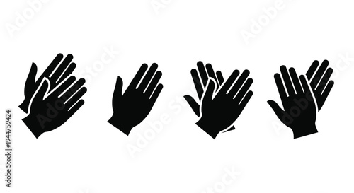 Four black hand gestures depicted in a flat dark silhouette
