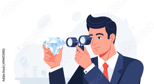 Businessman Using Binoculars to Scan the Horizon for Opportunities and Growth.