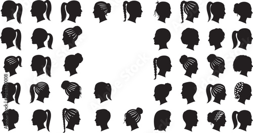 Black Silhouette Collection Featuring Human Life Cycle Stages From Infancy to Senior Age Plus Mother Father and Child Bonding Moments and Diverse Profile Avatar Head Shots