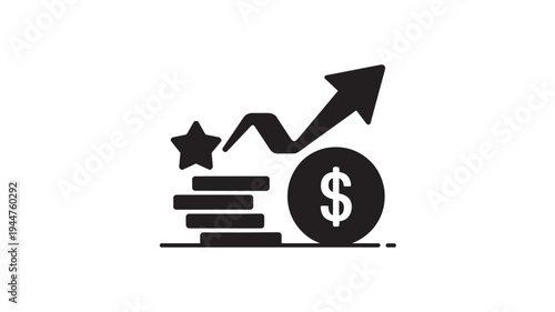 Financial Growth Icon With Dollar Coin, Star and Upward Arrow for Profit, Investment Success and Business Revenue