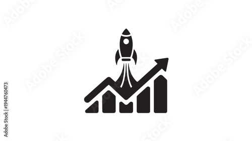 Business Growth Rocket Launch Over Rising Graph Icon – Startup Success, Financial Progress Concept Vector