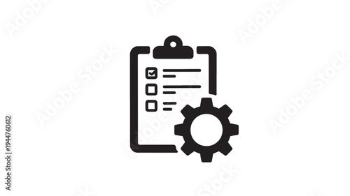 Checklist Clipboard With Gear Icon – Business Process Management, Workflow Optimization Vector