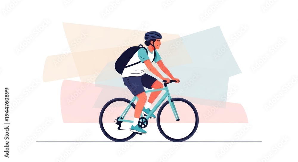 Fototapeta premium Cyclist riding a bicycle with a backpack on white background vector illustration