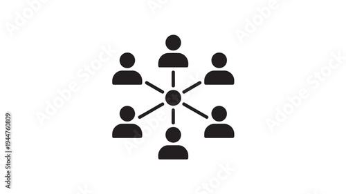 Teamwork Network People Icon with Central Leader Connection for Business Collaboration Structure