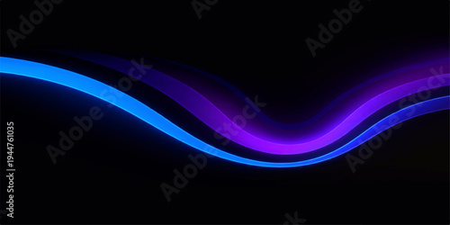 Abstract blue wave design featuring flowing glowing lines and a futuristic energy curve over a dark purple and black backdrop