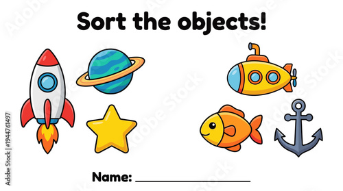 Colorful educational sorting game for children with objects  
